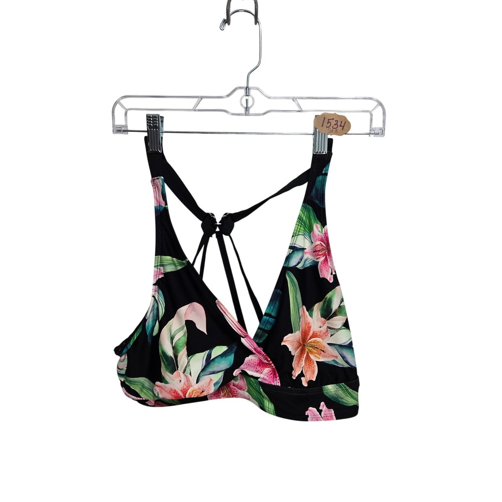 Next by Athena Women Floral Bikini Set Black Tropical High Waist 36D Medium